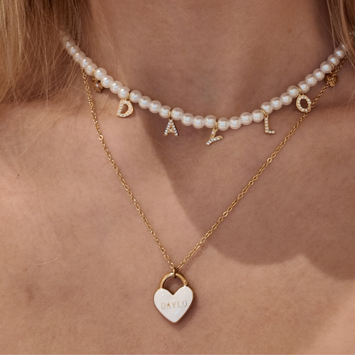 Heart Necklace - Gold/White