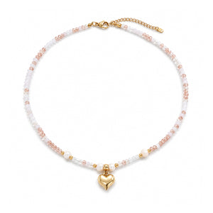 Elia Heart Pearl Necklace - Gold