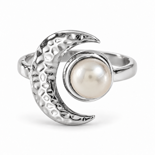 Selene Moon Ring - Silver/White