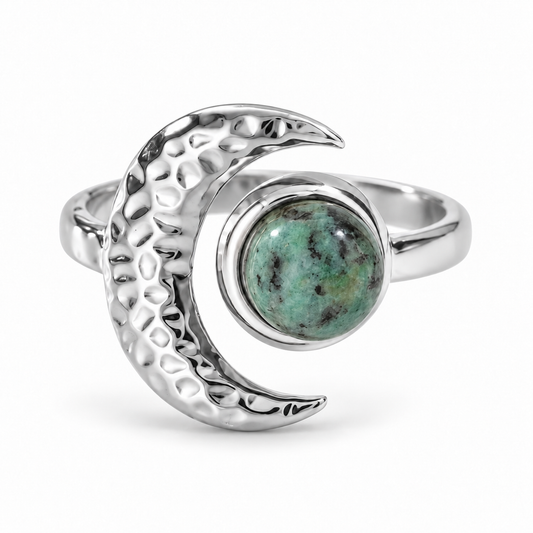 Selene Moon Ring - Silver/Green